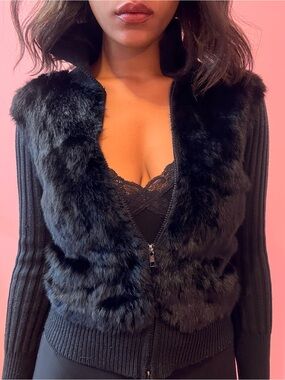 Buffalo David bitton Rabbit fur Zip Front Sweater Jacket